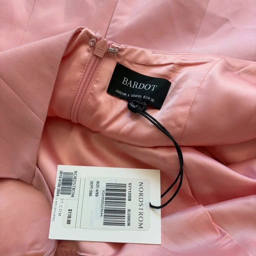 Bardot Gigi Ruffle Hem Fit & Flare Blush Pink Mini Dress Size 4 - Picture 7 of 10